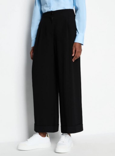 Armani Exchange Wide-leg trousers with turn-up at the bottom in recycled ASV fabric - 3DYP31 1200 - Tadolini Abbigliamento